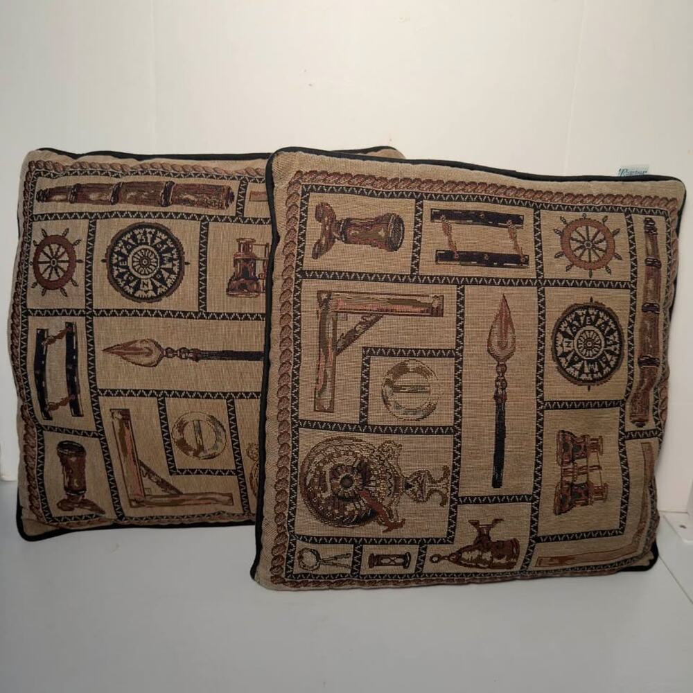 Vintage Pillows Riverdale Nautical Tapestry Throw Accent Set of 2 Academia